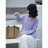 2025  spring new Korean version soft waxy gentle wind V-neck casual blouse sunscreen knitted sweater women's top 51273
