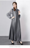 Large petal disc flower stand-up collar pleated long dress women's Miyake loose pendulum long-sleeved coffee break dress wedding banquet