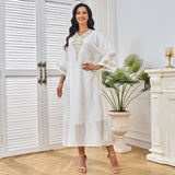 Popular trade Middle East Muslim women's clothing summer new hot sale fashionable white embroidered Arab dress women