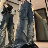 2025 American Vibe Retro Five-Pointed Star Cargo Jeans Women's High Street Design Sense Loose Figure Flattering Straight-Leg Pants