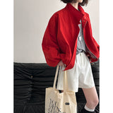 2025  spring new retro temperament stand-up collar drawstring design loose long-sleeved thin jacket women's 62508