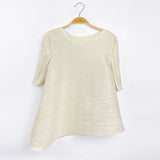 Basic summer casual style Japan and Korea casual pullover round neck loose women's t-shirt pleated top