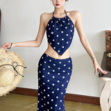 2025 style  spring new women's clothing polka dot neck hanging waist navel small vest hip skirt