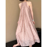 2025  spring new sleeveless neck hanging new Chinese suspender dress women's design temperament long skirt 82563