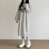 WOLOONG Japan wholesale Korean lazy dress spring and autumn women's thin print long dress hooded loose fleece sweater skirt winter