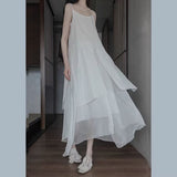 Long irregular double-layer elegant dress  summer new solid color fairy style simple loose dress