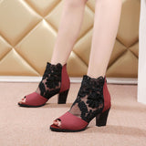 WOLOONG Women's Large Size Peep Toe Summer Mesh High Heels