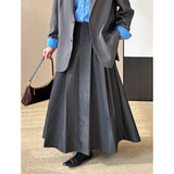 2025  spring new retro pleated high waist thin versatile A-shaped large skirt medium and long skirt 2592