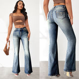 2025 women's clothing, Spice Girls jeans, high-elastic pockets, embroidered retro jeans, slim-fitting hip-lifting flared pants
