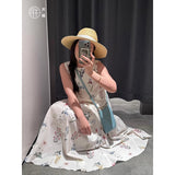 Large size sweet floral vest dress cardigan women's spring and summer fat mm  gentle wind loose belly cover dress