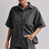 2025 Popular trade New  summer,  women's clothing casual retro loose shirt denim shorts set