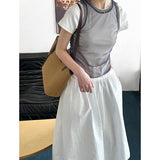 2025  Spring's new 2025n Spice Girl with short-sleeved slim-fit T-shirt hollowed out sexy sleeveless outer 9015