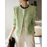 2025 Wool tweed Xiaoxiangfeng jacket  new autumn short candy green top women's spring wholesale