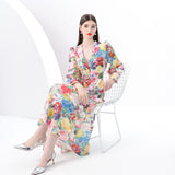 Women's Clothing  Early Spring - Holiday Style Suit Collar Long Sleeve Wide Pendulum Lace Floral Print Long Dress