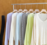 2025  spring new Korean version soft waxy gentle wind V-neck casual blouse sunscreen knitted sweater women's top 51273