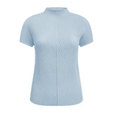Miyake summer new fish scale pleated top design sense simple short-sleeved crew neck top women solid color inner women