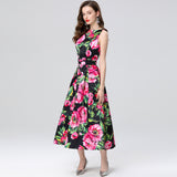 Celebrity high-end printed vest dress women's summer dress new waist and thin temperament elegant big swing dress dress
