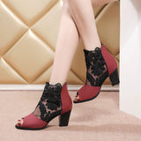 WOLOONG Women's Large Size Peep Toe Summer Mesh High Heels
