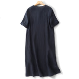 spring and summer new cotton and linen V-neck loose and thin versatile commuter dress large size robe casual women