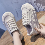 woloong Women's White Versatile Platform Round Head Sneakers