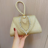 WOLOONG 2025 New New Popular trade diamond-encrusted gold handbag wedding dress birthday socialite banquet evening dress oblique span dinner bag