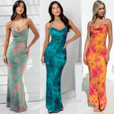 New Popular trade 2025 women's clothing popular summer sexy backless lace-up slim print suspender dress