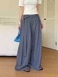 2025  spring new loose design belt pleated versatile loose wide-leg pants casual pants 8105