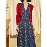 2025 Orange Zhi spring new floral suspender dress + Ankara red shawl seaside two-piece long dress 68061
