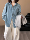 2025  Spring New 2025n Embroidery Design Sense Heavy Industry Long Sleeve Solid Color Denim Jacket Top 22335