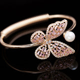2025 Liyu jewelry opening adjustable bracelet women's pink zircon inlaid hollow pearl butterfly bracelet wholesale customization