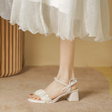 woloong Women's Fairy Style Bow Pleated Pearl Buckle Heels