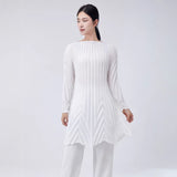 2025 handmade pleated top women's medium and long design sense niche loose butt cover long sleeve t-shirt women's clothes