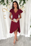 Popular trade 2025 women's clothing popular summer new sexy V-neck pleated waist lotus leaf sleeve solid color dress