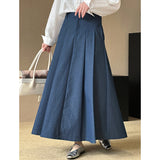 2025  spring new retro pleated high waist thin versatile A-shaped large skirt medium and long skirt 2592