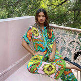 M  New   fashion personalized printing short-sleeved vacation leisure loose two-piece set