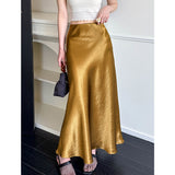 2025  summer new drape skirt women's high waist and thin one-step hip-wrapped fishtail skirt 25802