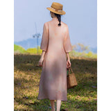 Literary and retro high-end cotton and linen improved cheongsam dress Chinese style Zen women's clothing cotton and linen tea clothing women's spring and summer