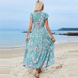 Popular trade women's popular summer girdle V-neck short-sleeved dress Bohemian vacation beach dress