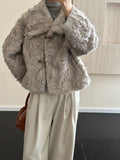 2025 friendly mink solid color lapel horn buckle high-end imitation beard wool coat ferret fox fur coat female autumn and winter