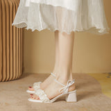 woloong Women's Fairy Style Bow Pleated Pearl Buckle Heels