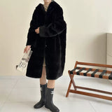2025 Solid color  friendly mink hooded single-breasted imitation mink coat, high-end ferret coat to keep warm, new in autumn and winter