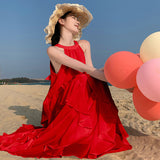 2025 White Elegant Fairy Neck Lotus Leaf Edge Holiday Dress Summer Fairy Seaside Beach Dress Cake Dress