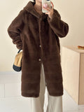 2025 Solid color  friendly mink hooded single-breasted imitation mink coat, high-end ferret coat to keep warm, new in autumn and winter
