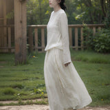 Shan Qian Nianyi, Spring and Autumn retro literary and artistic travel style big pendulum long dress ramie cotton temperament lace-up waist lift dress