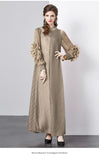 Large petal disc flower stand-up collar pleated long dress women's Miyake loose pendulum long-sleeved coffee break dress wedding banquet