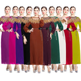 senior celebrity Fan Heavy Industry bead dress skirt temperament imperial sister Fan lantern sleeve pleated loose long dress