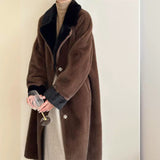 2025 friendly mink large lapel contrasting color single-breasted imitation mink coat, high-end ferret coat to keep warm, new in autumn and winter