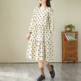 popular autumn new  medium and long loose five-quarter sleeve polka dot dress literary tower skirt A-shaped skirt