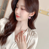 2025 New bright high-end pink zircon stud earrings s925 silver needle niche design sense simple fashion exquisite earrings