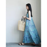 summer new retro literary and fresh loose suspender women's skirt printed loose large size vest dress